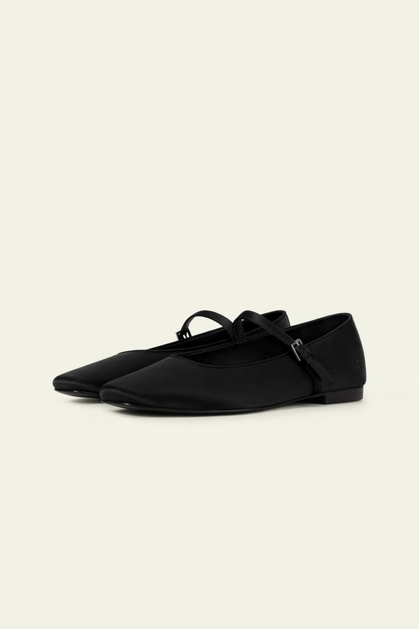 LILYSILK Damen Mary Jane Seiden-Leder Flats Schwarz