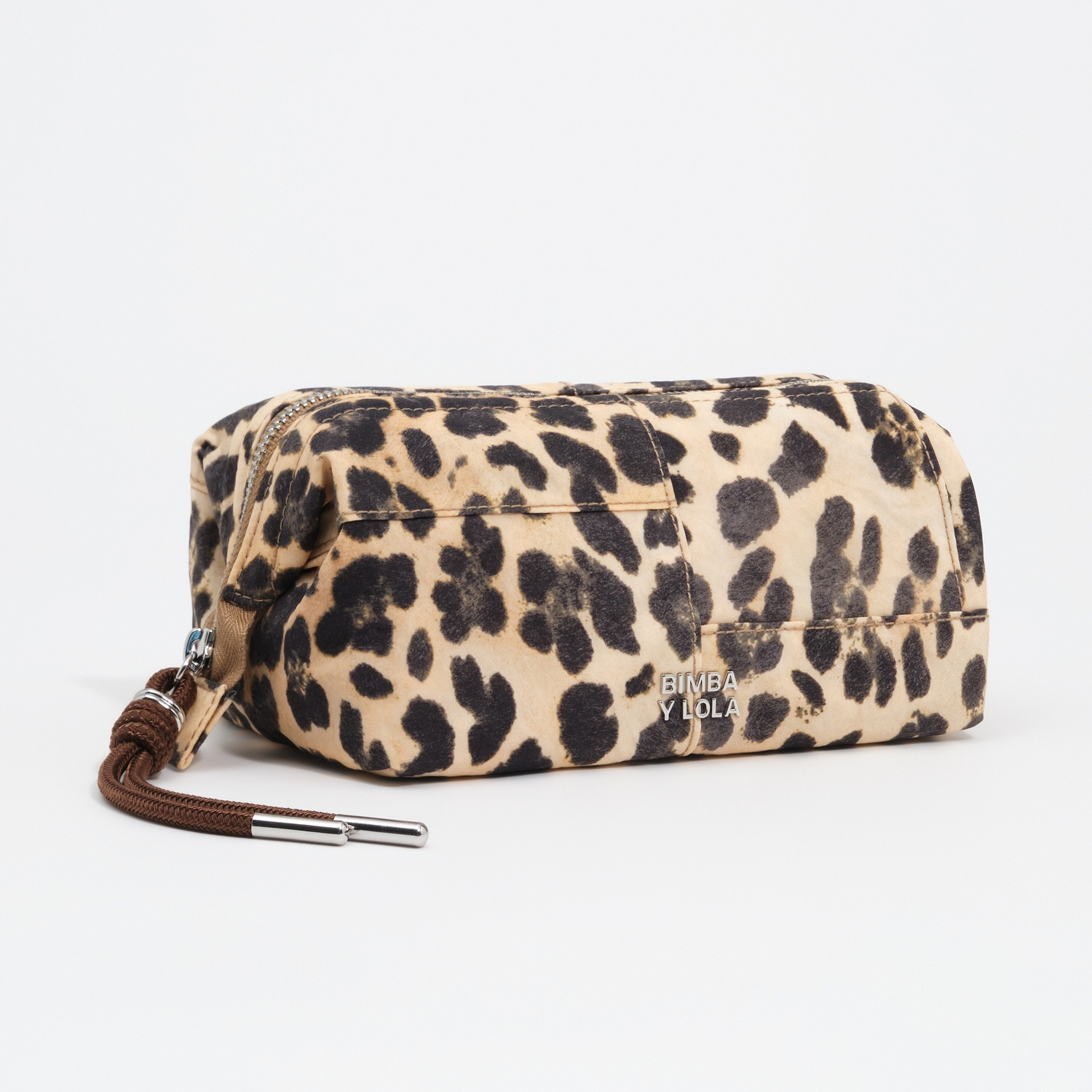 Kosmetiktasche Bügelverschluss mittelgroß Nylon Leopard Natur